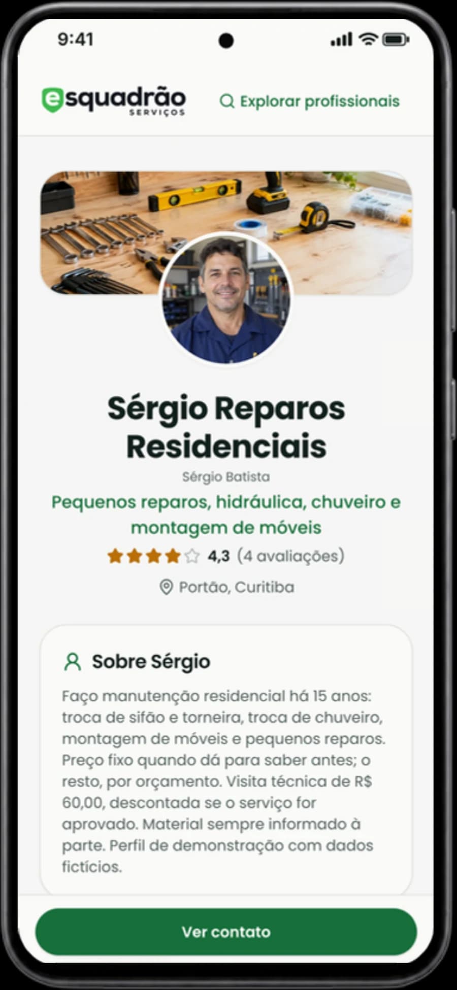 O perfil de um profissional no celular
